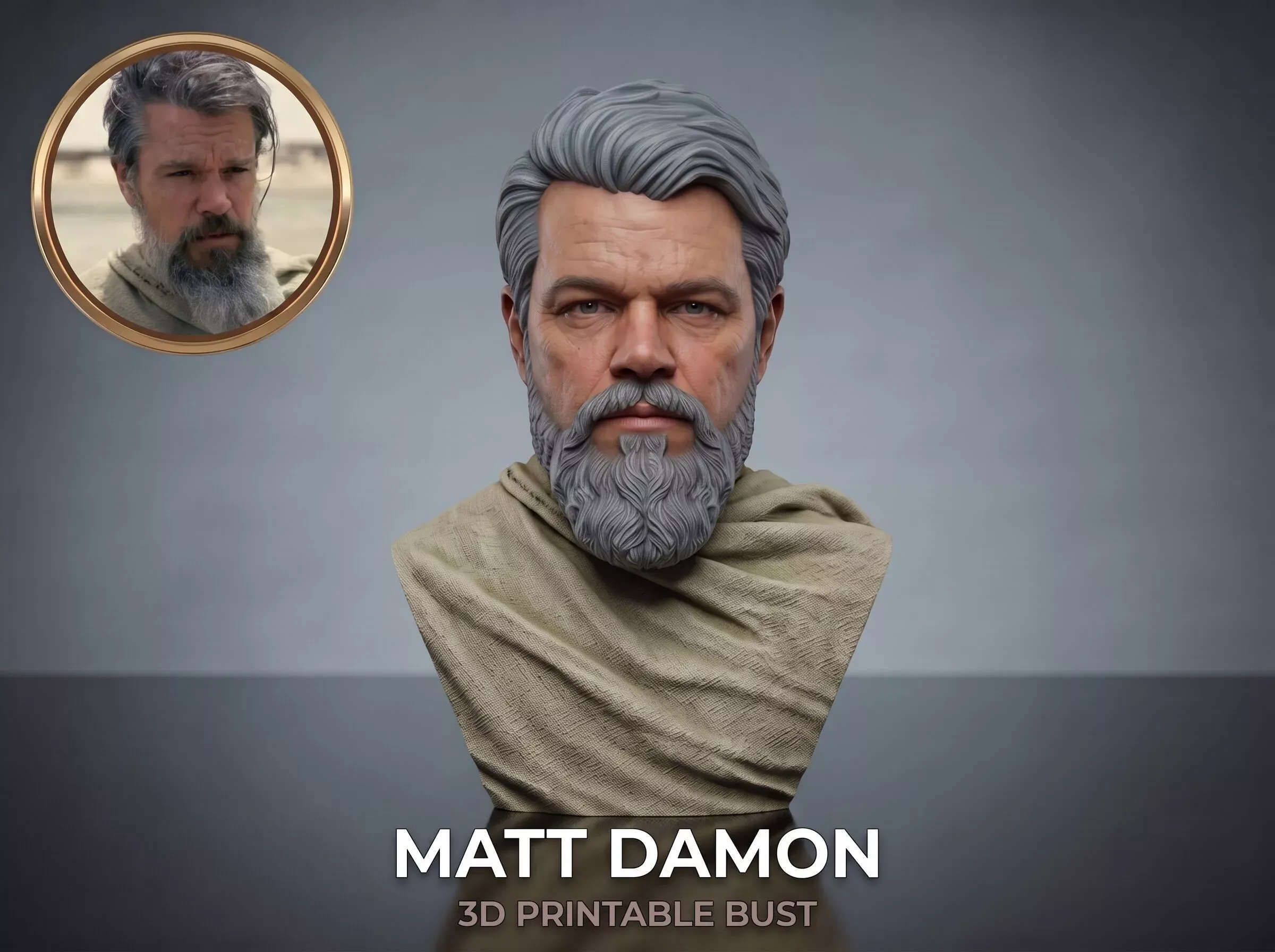 Matt Damon Odysseus from The Odyssey movie 3D Printable Bust 3D Print Model .c4d .max .obj .3ds .fbx .stl .blend 