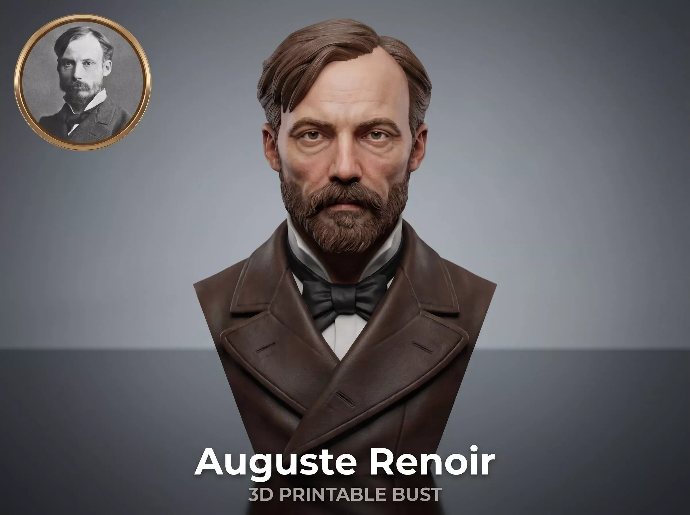 Auguste Renoir 3D Printable Bust 3D Print Model .c4d .max .obj .3ds .fbx .stl .blend