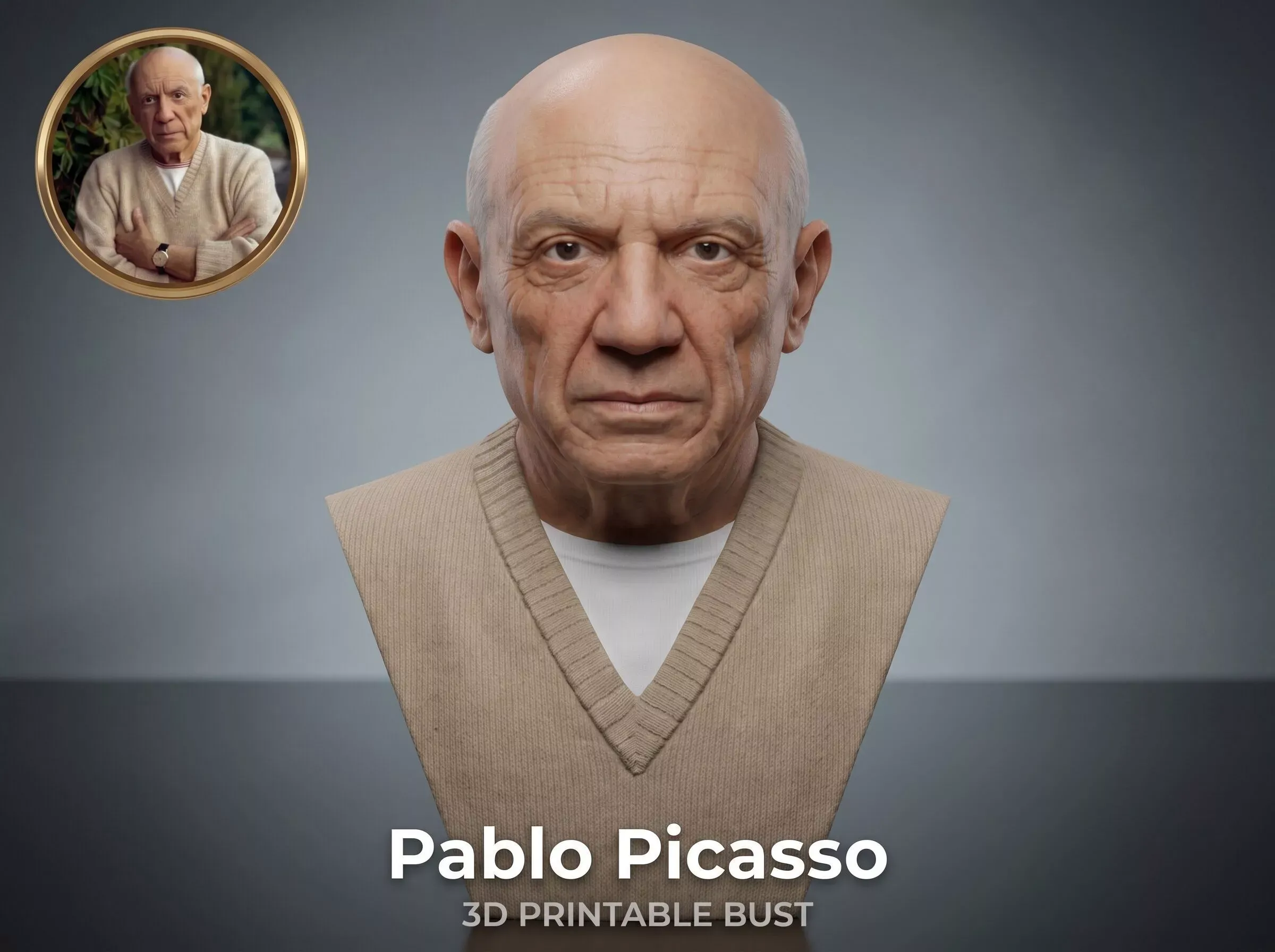 Pablo Picasso 3D Printable Bust 3D Print Model .c4d .max .obj .3ds .fbx .stl .blend