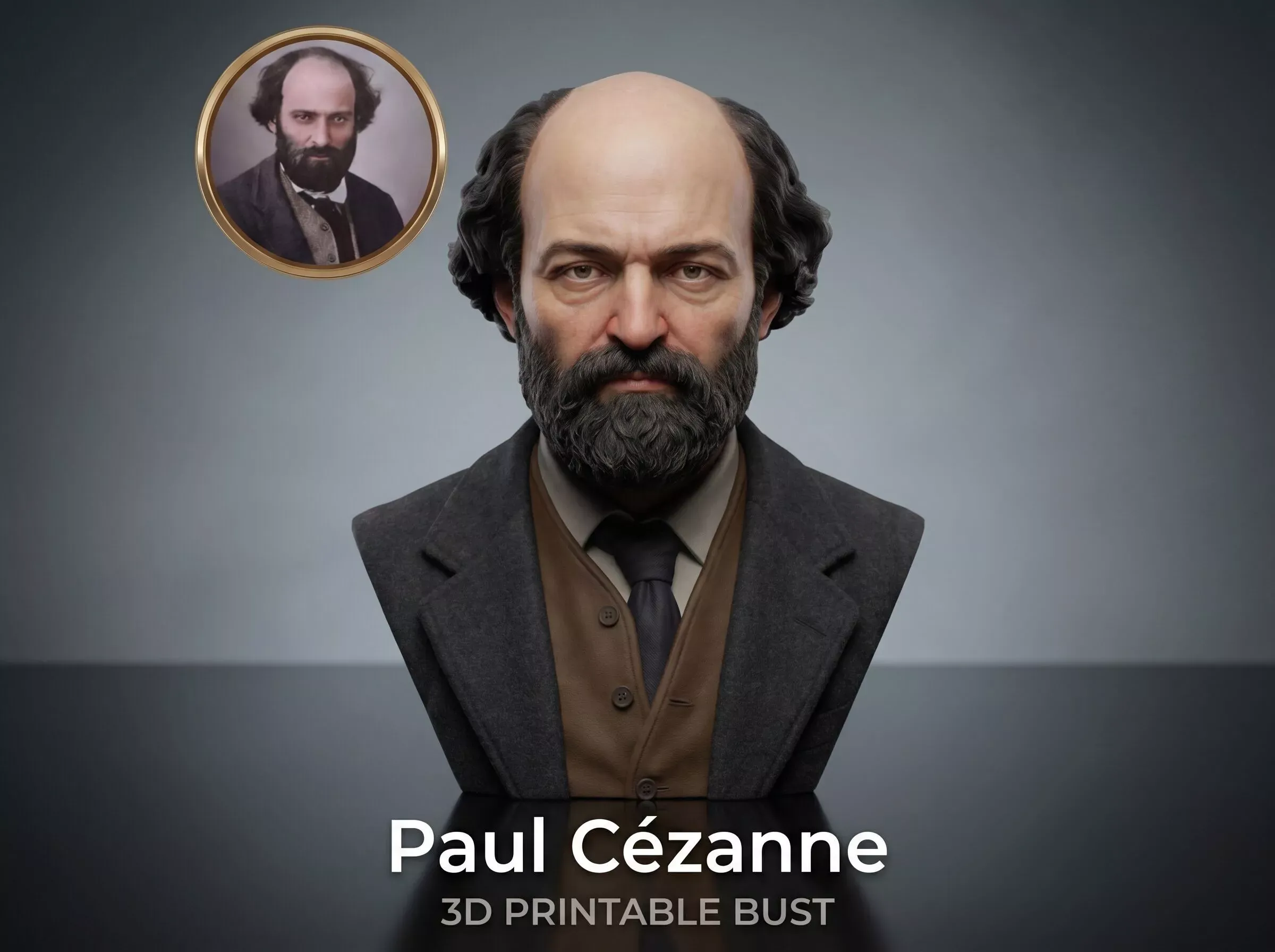 Paul Cezanne 3D Printable Bust 3D Print Model .c4d .max .obj .3ds .fbx .stl .blend 