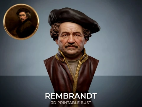 Rembrandt 3D Printable Bust Model Cetak 3D