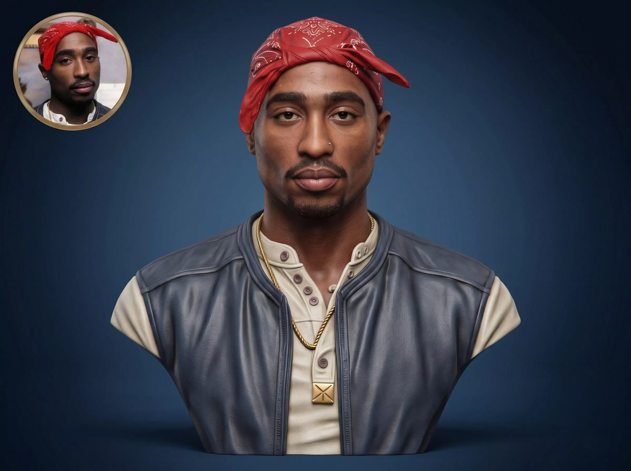 Tupac Shakur 3D Printable Bust 3D Print Model .c4d .max .obj .3ds .fbx .stl .blend 
