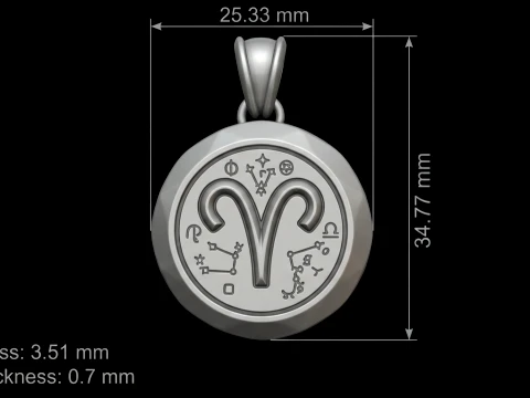 Aries Faceted Zodiac Medallion Pendant 3D Print Model