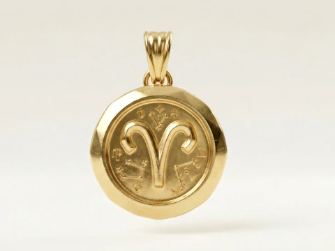 Aries Faceted Zodiac Medallion Pendant 3D Print Model
