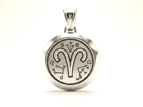 Aries Faceted Zodiac Medallion Pendant 3D Print Model