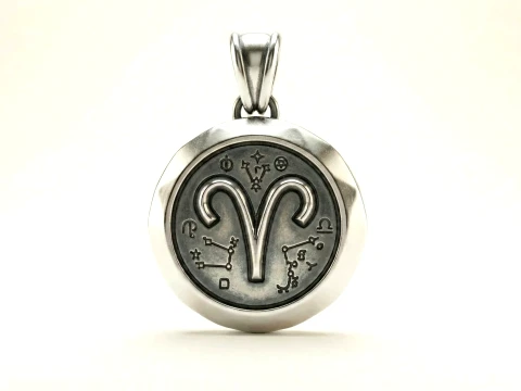 Aries Faceted Zodiac Medallion Pendant 3D Print Model