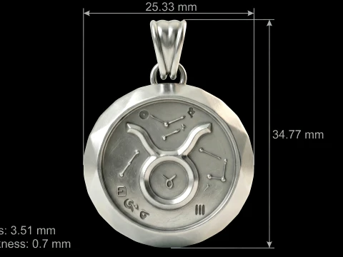 Taurus Faceted Zodiac Medallion Pendant 3D Print Model