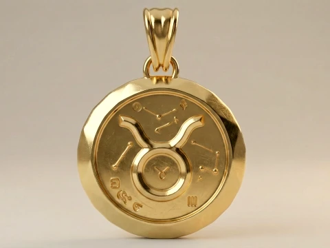 Taurus Faceted Zodiac Medallion Pendant 3D Print Model