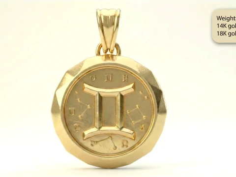 Gemini Faceted Zodiac Medallion Pendant 3D Print Model