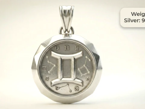 Gemini Faceted Zodiac Medallion Pendant 3D Print Model