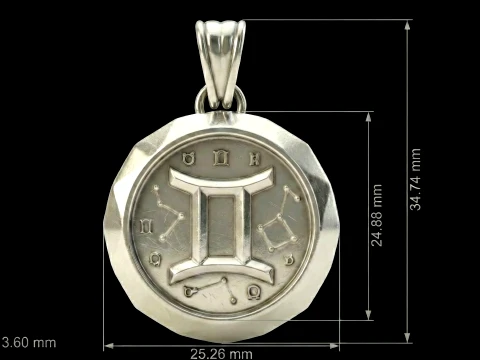 Gemini Faceted Zodiac Medallion Pendant 3D Print Model