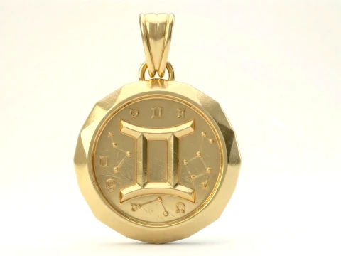 Gemini Faceted Zodiac Medallion Pendant 3D Print Model