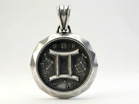 Gemini Faceted Zodiac Medallion Pendant 3D Print Model