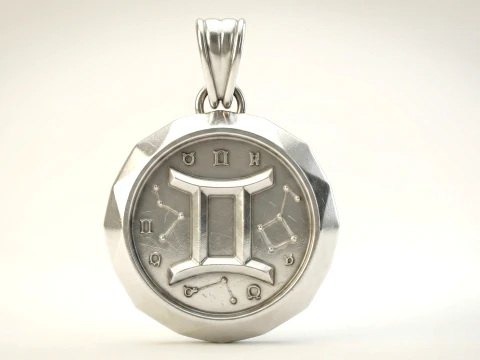 Gemini Faceted Zodiac Medallion Pendant 3D Print Model
