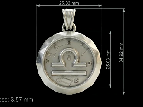 Libra Faceted Zodiac Medallion Pendant 3D Print Model