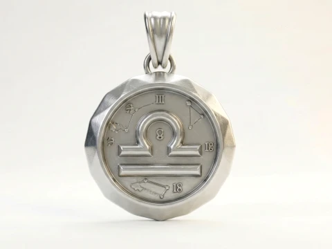 Libra Faceted Zodiac Medallion Pendant 3D Print Model