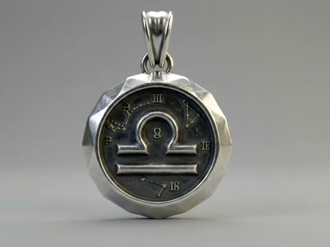 Libra Faceted Zodiac Medallion Pendant 3D Print Model