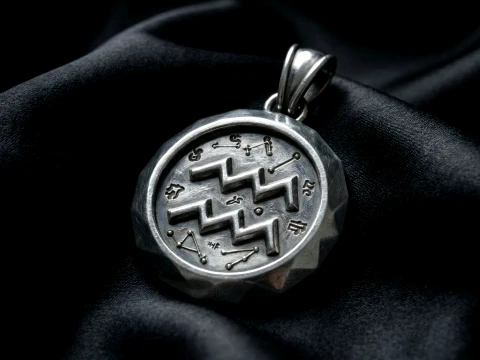 Aquarius Faceted Zodiac Medallion Pendant 3D Принт Модель