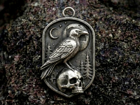 Raven Moon Skull Pendant 3D Принт Модель