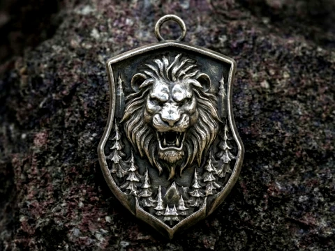 Lion Shield Crest Pendant 3D Print Model