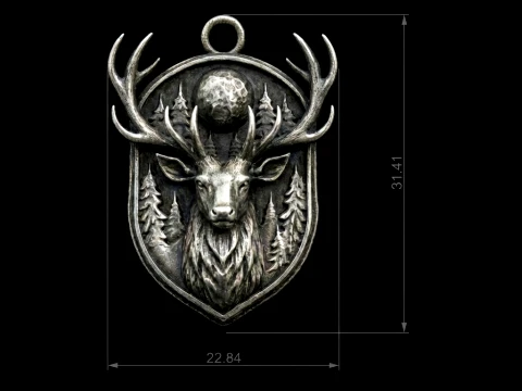 Deer Forest Crest Pendant 3D Print Model