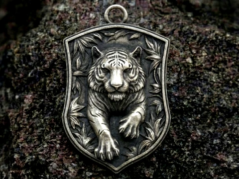 Tiger Jungle Shield Pendant 3D Принт Модель