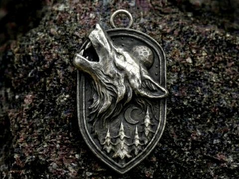 Wolf Moon Howl Pendant 3D Принт Модель