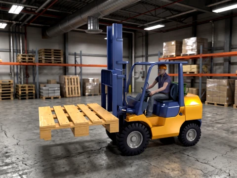 Forklift with Driver 3D Model