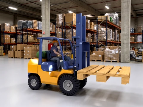 Forklift with Driver 3D Model