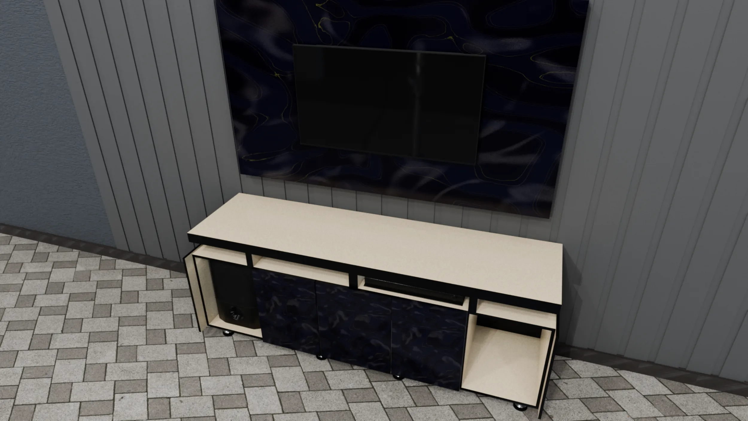 Modern Wooden TV Console With Low Poly 4K LED Woofer and Theater system 3D Model .c4d .max .obj .3ds .fbx .stl .blend 