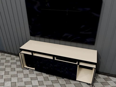 Console de TV de madeira moderno com woofer LED Low Poly 4K e sistema de teatro Modelo 3D
