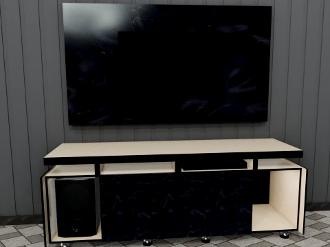 Modern Wooden TV Console With Low Poly 4K LED Woofer and Theater system 3D Model