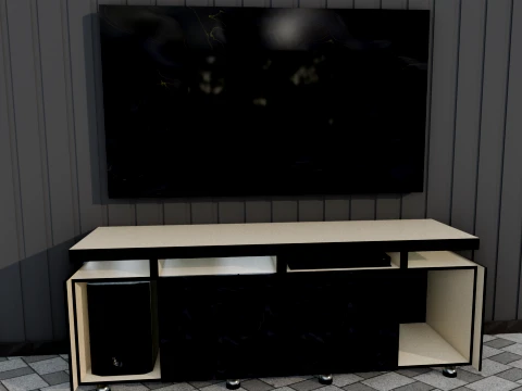 Modern Wooden TV Console With Low Poly 4K LED Woofer and Theater system 3D Model