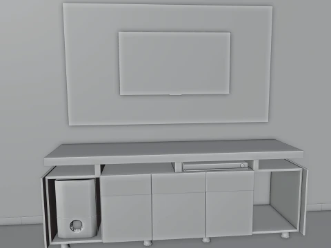 Modern Wooden TV Console With Low Poly 4K LED Woofer and Theater system 3D Model