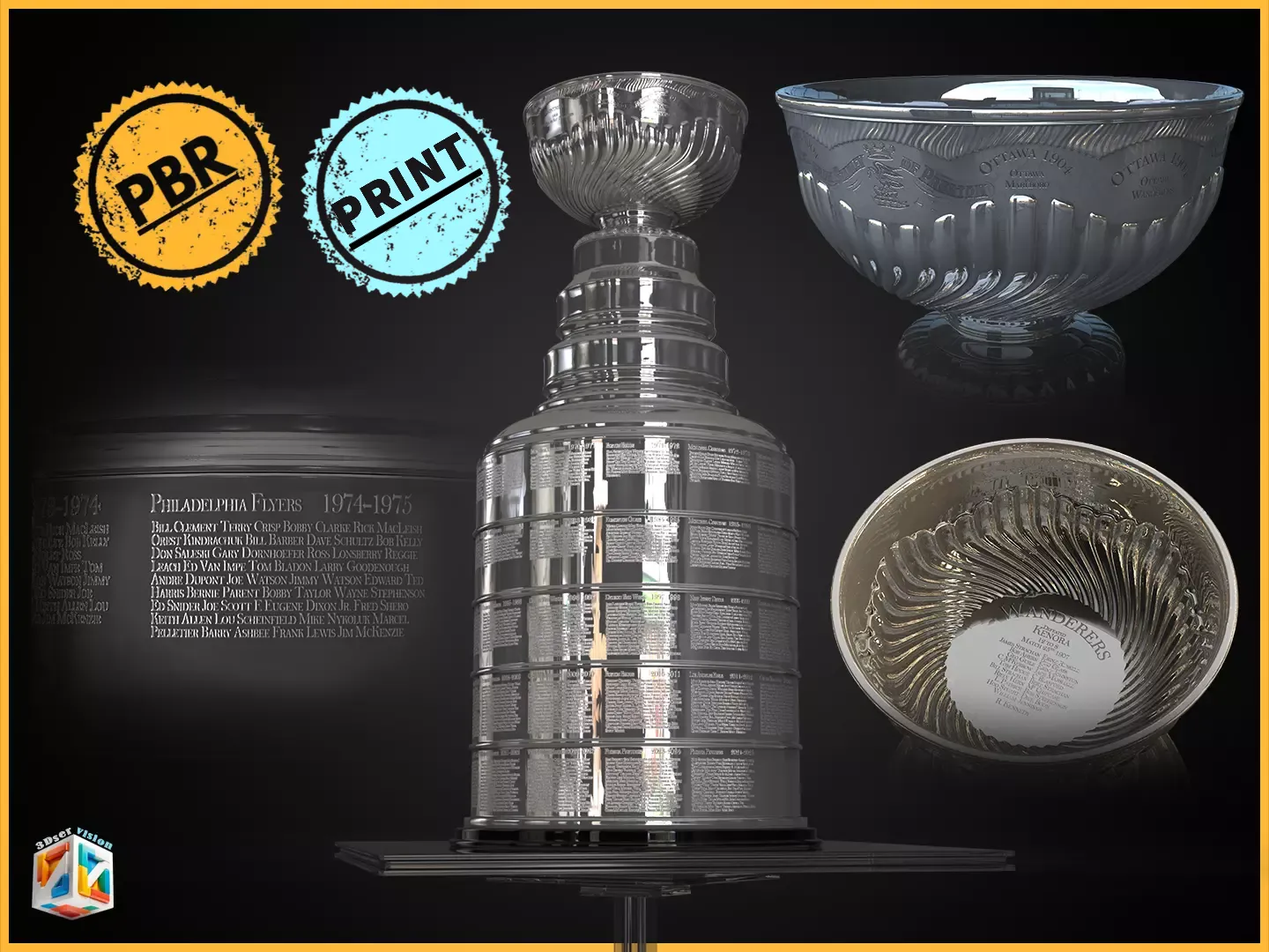Stanley Cup NHL Trophy Award 3D Model .c4d .max .obj .3ds .fbx .stl .blend