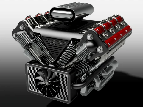 架空の V8 エンジン モデルのモデル レンダリング STEP - IGES Autodesk Inventor 3Dモデル