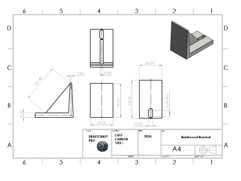 Parametric Reinforced Bracket with 2D Technical Drawing 3D Model