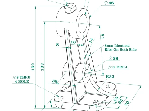 Braket Bantalan Latihan SolidWorks Model 3D