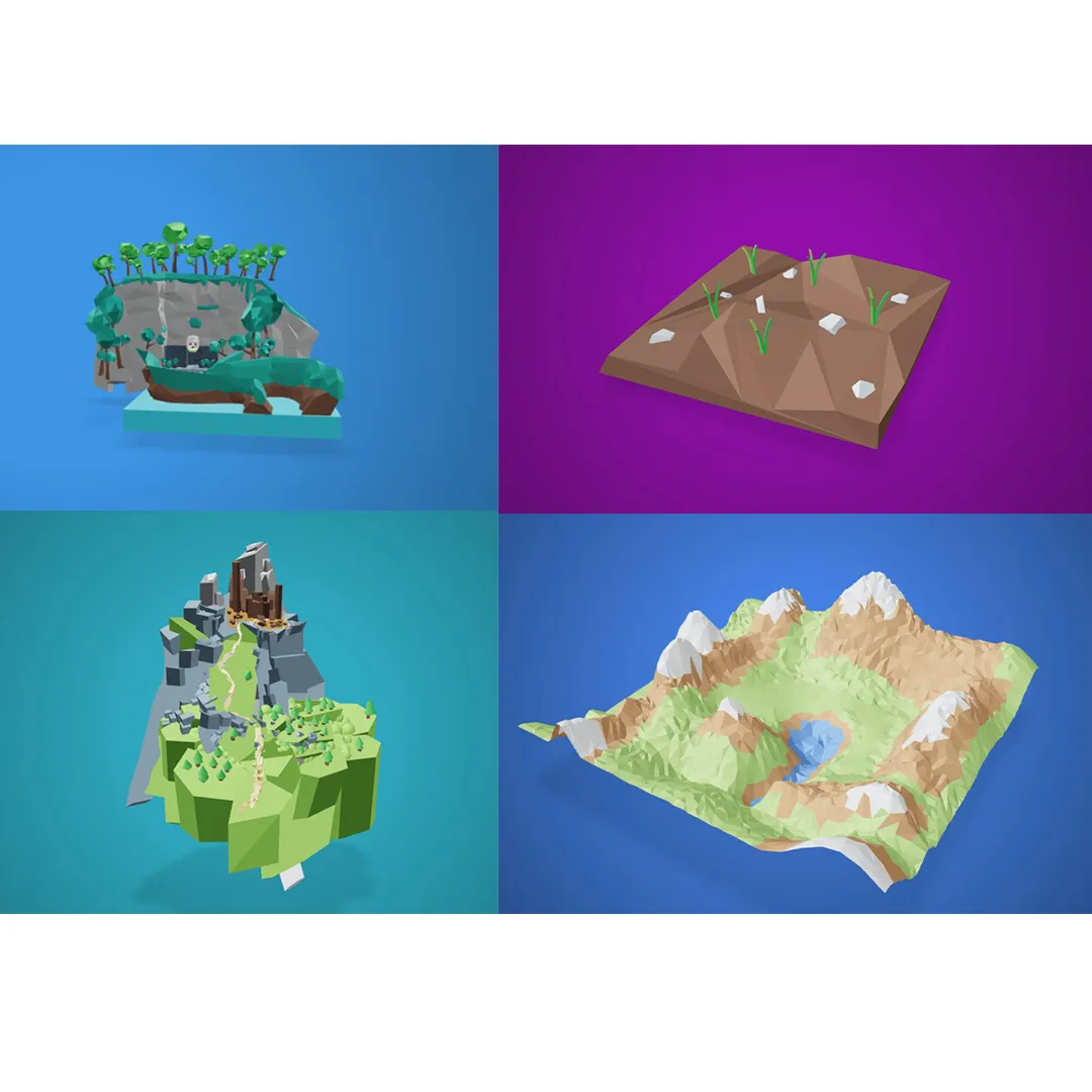 Low Poly Anime Terrain Pack 4 3D OBJ Files 3D Model .c4d .max .obj .3ds .fbx .stl .blend 