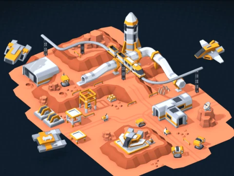 Space Colony Kit Modular Sci-Fi Space Station Rocket Launch Site Industrial Buildings Vehicles 3D Model