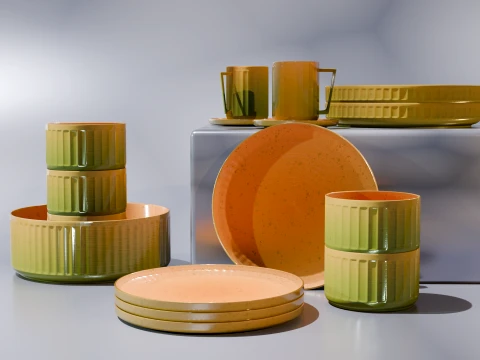 Artisan Ceramic Tableware Collection 3D Model