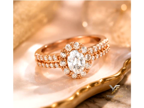 Rose Gold Oval Halo Engagement Ring 3D Print Model