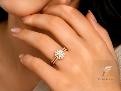 Rose Gold Oval Halo Engagement Ring 3D Print Model