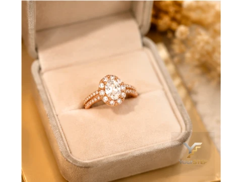Rose Gold Oval Halo Engagement Ring 3D Print Model