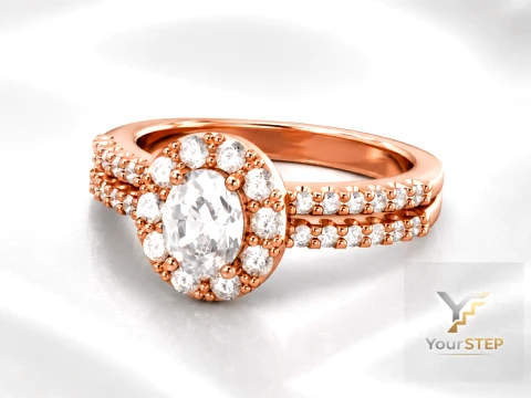 Rose Gold Oval Halo Engagement Ring 3D Print Model