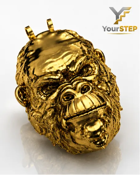 Golden Gorilla Sculptural Pendant 3D Print Model .c4d .max .obj .3ds .fbx .stl .blend 