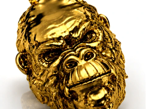 Golden Gorilla Sculptural Pendant 3D Print Model