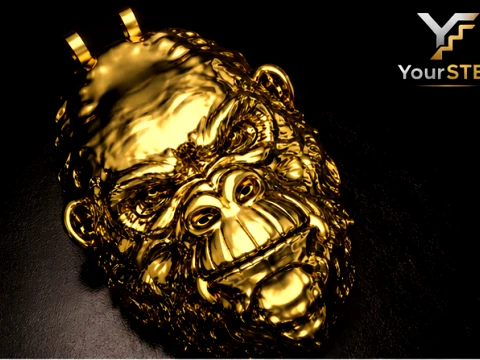 Golden Gorilla Sculptural Pendant 3D Print Model