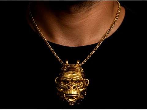 Golden Gorilla Sculptural Pendant 3D Print Model
