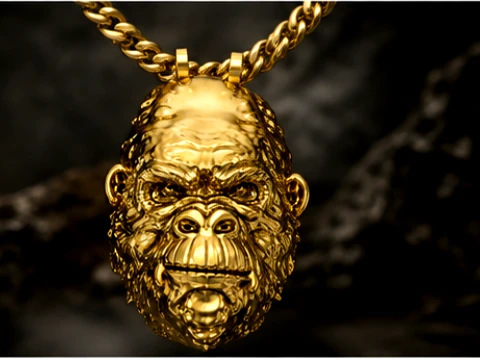 Golden Gorilla Sculptural Pendant 3D Print Model